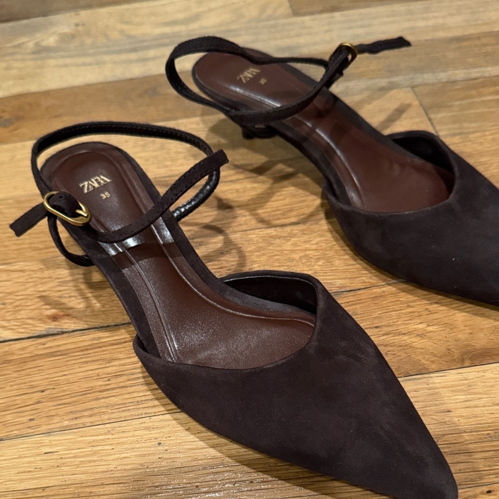 Zara Women's Dark Brown Slingback kitten Heels sz 35 - Picture 4 of 4